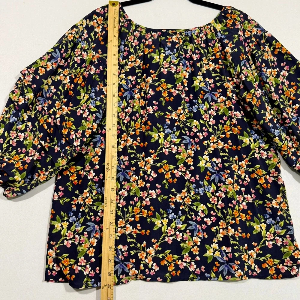 Jade Johnny Was Blouse S Womens Navy Silk Floral Tiered Sleeve Boho Whimsigoth